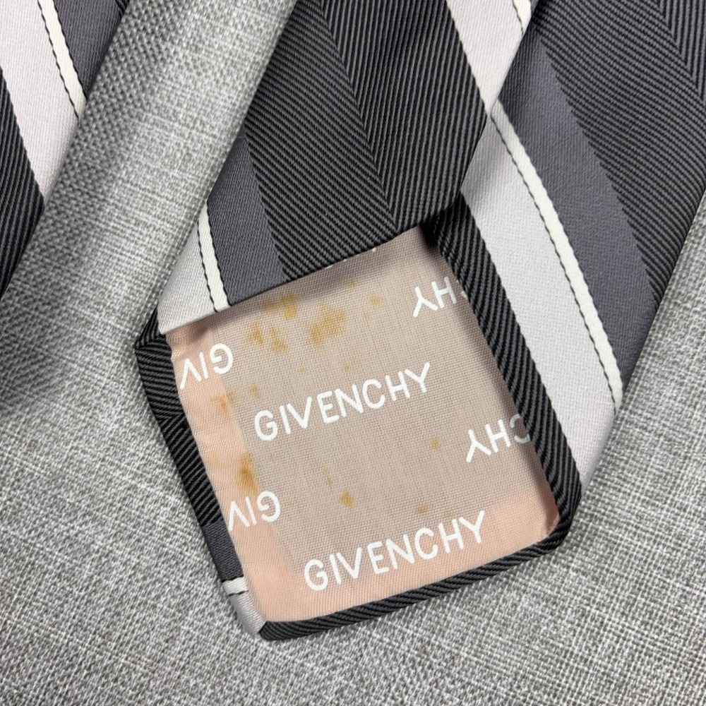 Vintage Givenchy Paris Tie Mens One Size Gray Striped Designer Skinny Woven - Picture 3 of 7